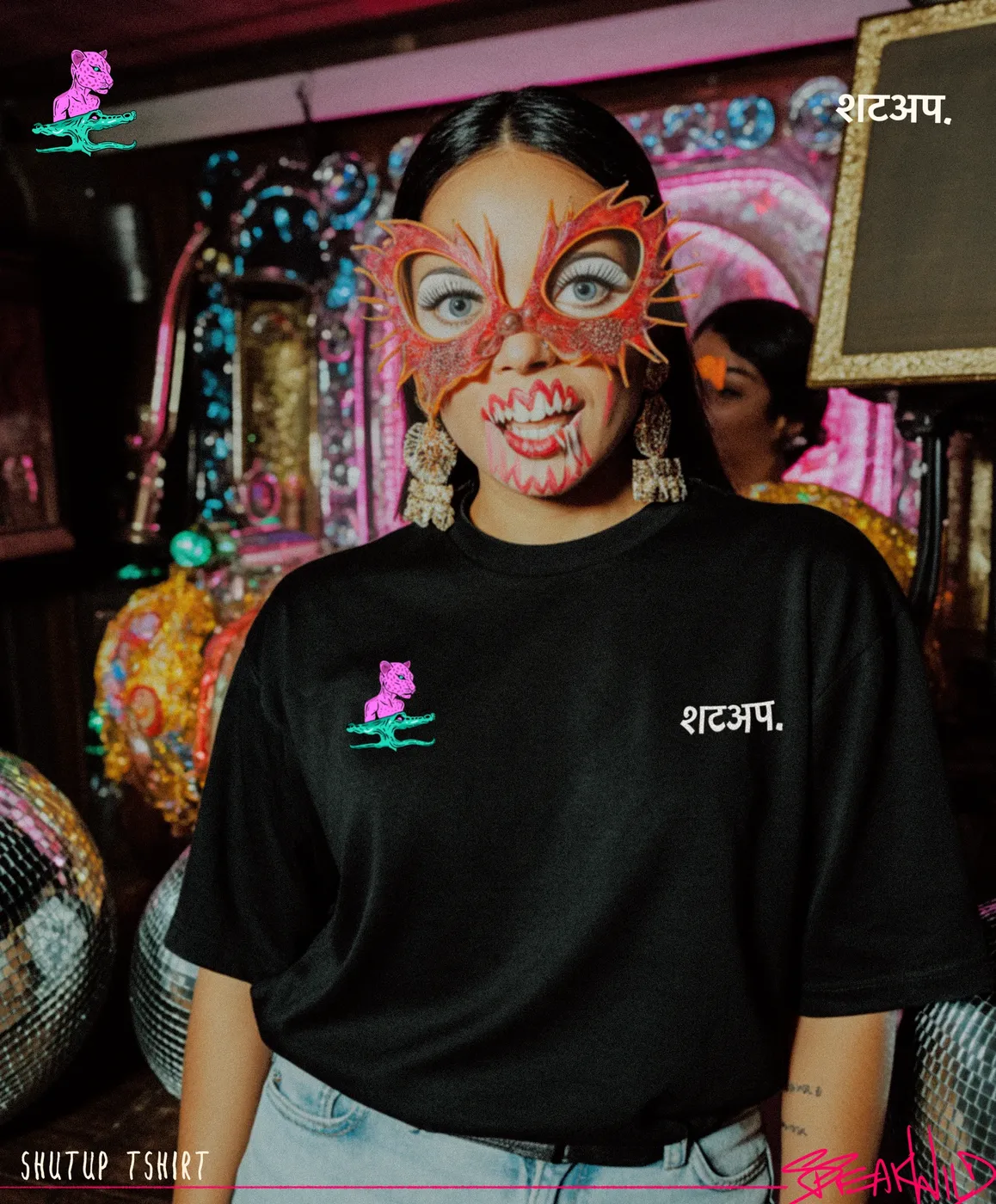 FRONT — BLACK view of THE SHUTUP T-SHIRT